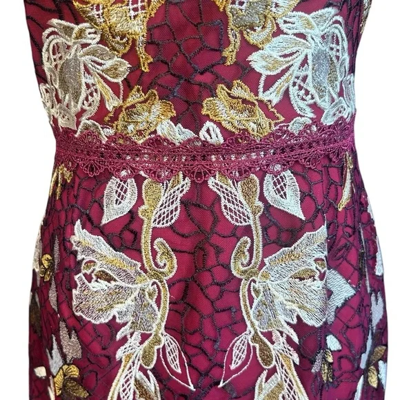 MARCHESA NOTTE Embroidered Guipure Tea Dress 4 Floral Metallic Party Evening - Picture 12 of 16